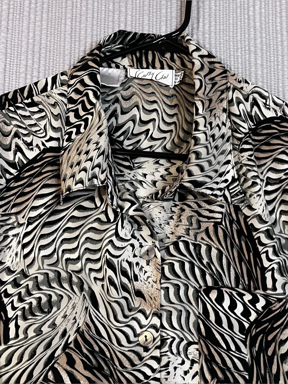Vtg Kathy Che Optic Art Button Up Blouse Trippy Swirl Print Womens Plus 18